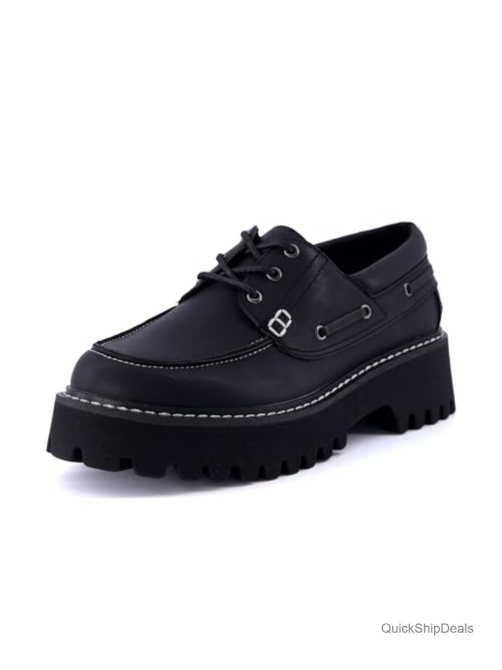 Vegan Leather Chunky Boat Loafer Memory Foam Slip-On Wide Width